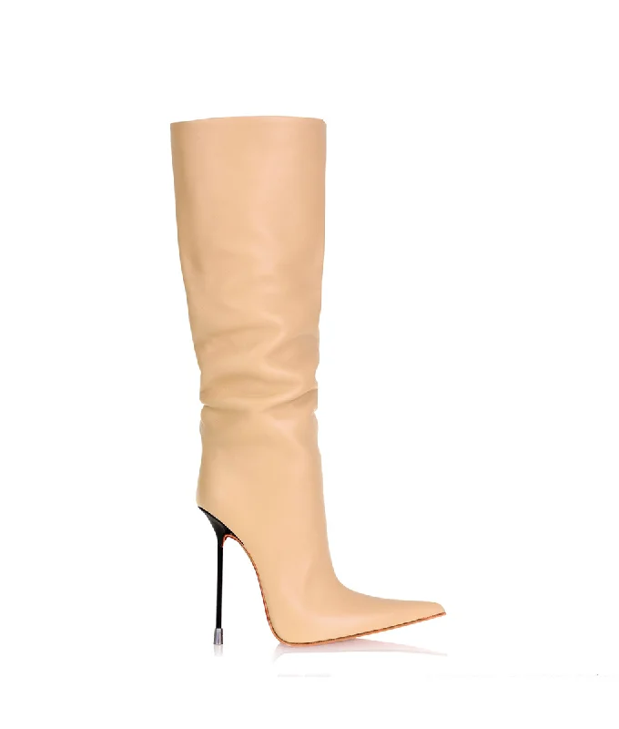 Elasticized top knee high boots for easy on - off​ Byshian Nude