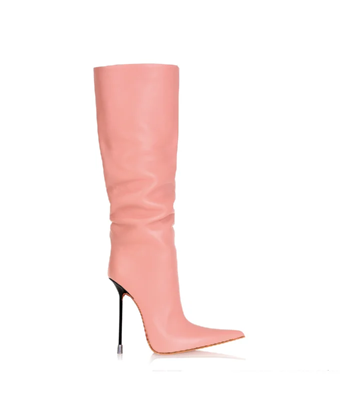 Metallic knee high boots for a glamorous touch​ Byshian Pink