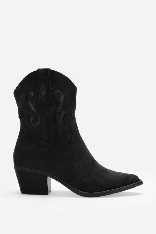 women's ankle boots with round toe BLACK DESIGNER WESTERN COWBOY ANKLE BOOTS