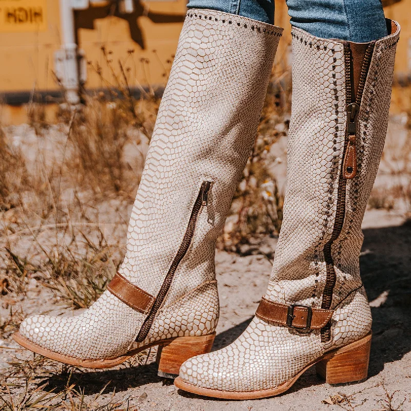 women's western boots with block heel Carson - White snake