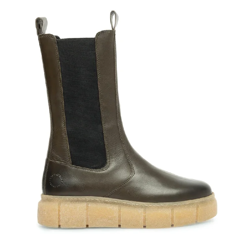 Women's striped Chelsea boots for a preppy look Casflora Olive Chelsea Leather Boots Women's striped Chelsea boots for a preppy look Casflora Olive Chelsea Leather Boots