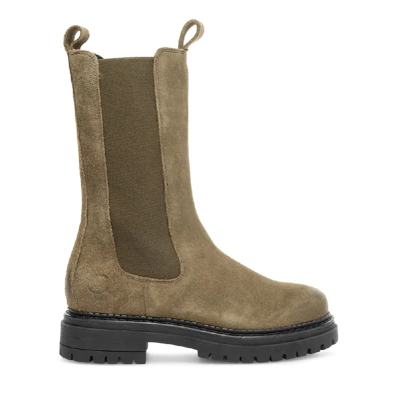 Women's high - cut Chelsea boots with a flared top Cashannah Olive Suede High Chelsea Boots Women's high - cut Chelsea boots with a flared top Cashannah Olive Suede High Chelsea Boots