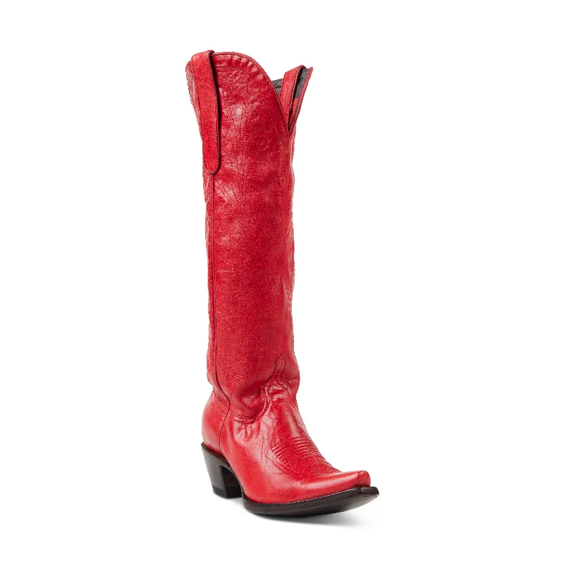 Women's tall boots with a block heel and back zip Allens Brand - Cassidy - Red