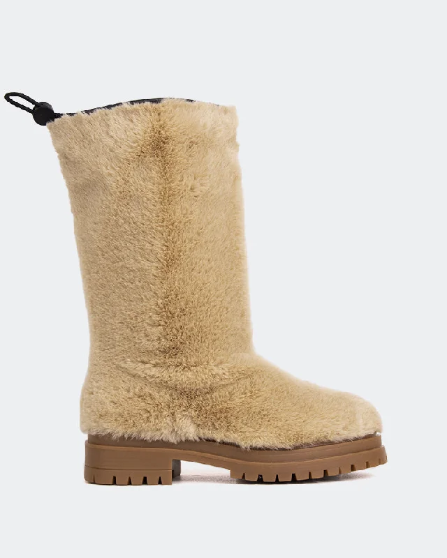 Women's tall boots with a feather - trimmed opening Chow Tan Faux Fur