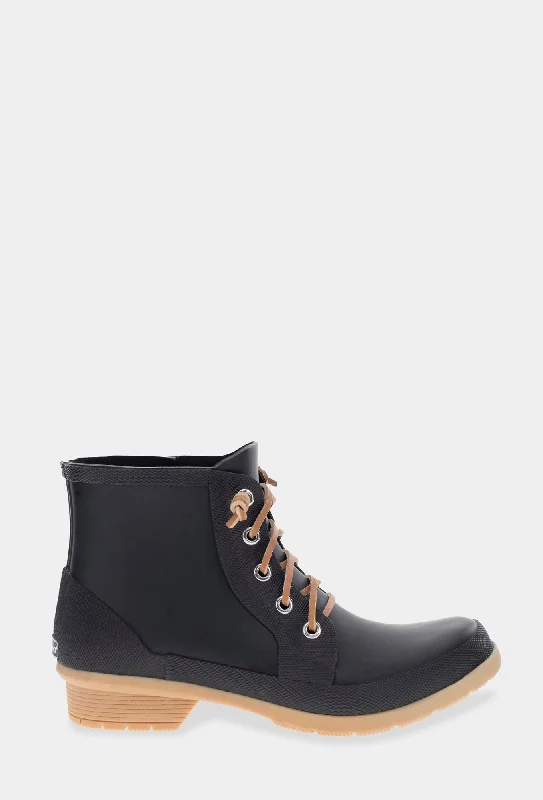 women's ankle boots with bow details LACE UP ANKLE RAIN BOOT - BLACK