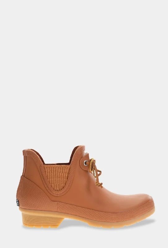 women's leather ankle boots TIE CHELSEA RAIN BOOT - COGNAC