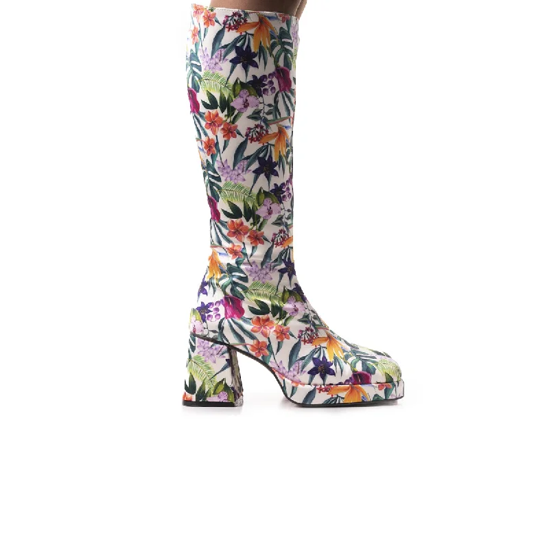 Women's moisture - wicking tall boots to keep feet dry Cologne White Satin Flowers
