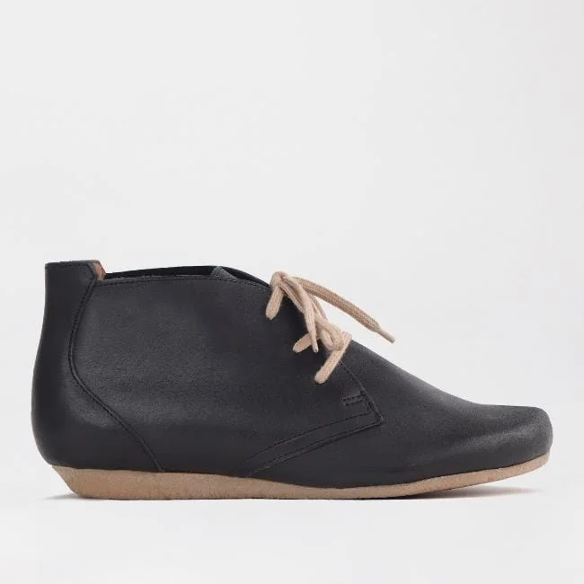 women's ankle boots with elastic sides Lace-up Ankle Boot in Black  - 12029