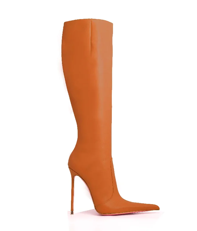 Stretch fabric knee high boots for a snug fit​ Corçao 125 English Tan Napa