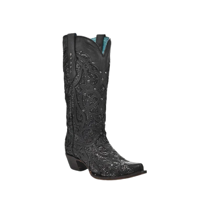 women's cowboy boots with buckles Corral Boots Women's Inlay And Studs Snip Toe Black Glitter Boots women's cowboy boots with buckles Corral Boots Women's Inlay And Studs Snip Toe Black Glitter Boots