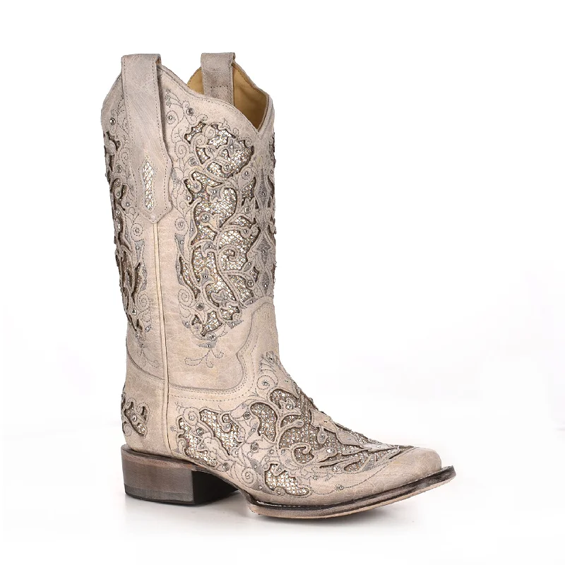 women's embroidered cowboy boots Corral Womens A3397 White Leather 11.5in Glitter Wedding Fashion Boots women's embroidered cowboy boots Corral Womens A3397 White Leather 11.5in Glitter Wedding Fashion Boots