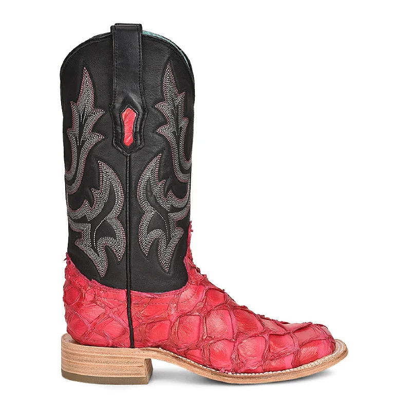 women's cowboy boots with lace-up detail Corral Womens A4386 Coral/Black Pirarucu Classic Cowboy Boots