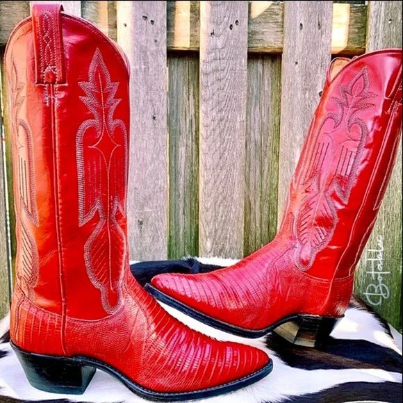 women's cowboy boots with elastic sides DAN POST Vintage Red Lizard Exotic Leather Cowgirl Cowboy Western Boots women's cowboy boots with elastic sides DAN POST Vintage Red Lizard Exotic Leather Cowgirl Cowboy Western Boots