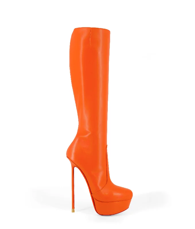 Knee high boots with detachable fur collars​ Demona 150 Orange Nappa