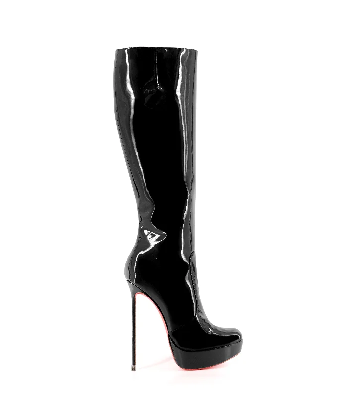 Corduroy knee high boots for a rustic look​ Demona 150 Black Patent