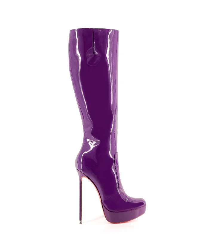 Metallic knee high boots for a glamorous touch​ Demona 150 Purple Patent