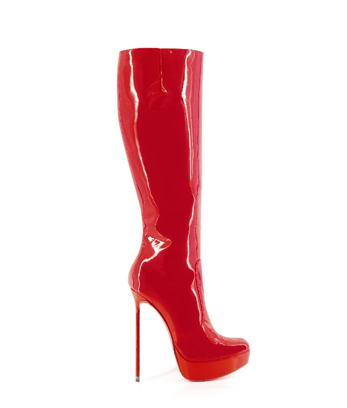 Knee high boots with scalloped edges​ Demona 150 Red Patent