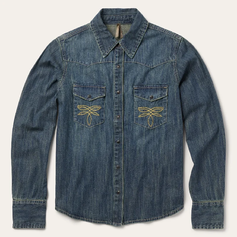 women's western boots for festivals Dirty Denim Boyfriend Fit Shirt