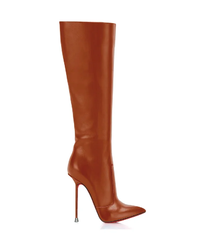 Knee high boots with faux snake skin texture​ Dorbeon 120 Chocolate