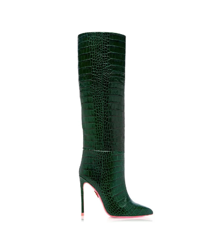 Snake print knee high boots for a trendy look​ Dubhe 120  Green Crocodile