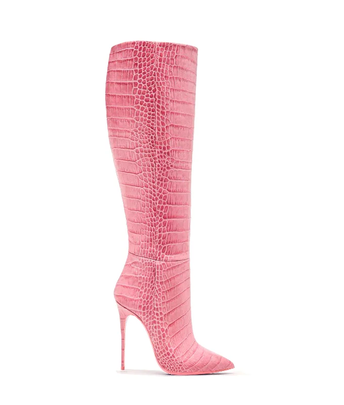 Knee high boots with decorative tassels​ Dubhe 120  Pink Alligator