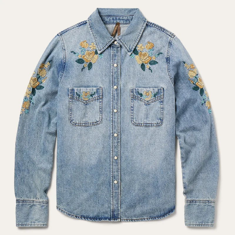 women's western boots for line dancing Embroidered Loose Fit Denim Shirt