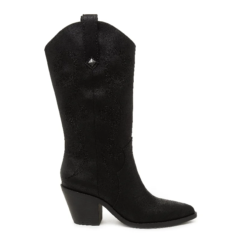 women's leather cowboy boots Feria Black Western Boot