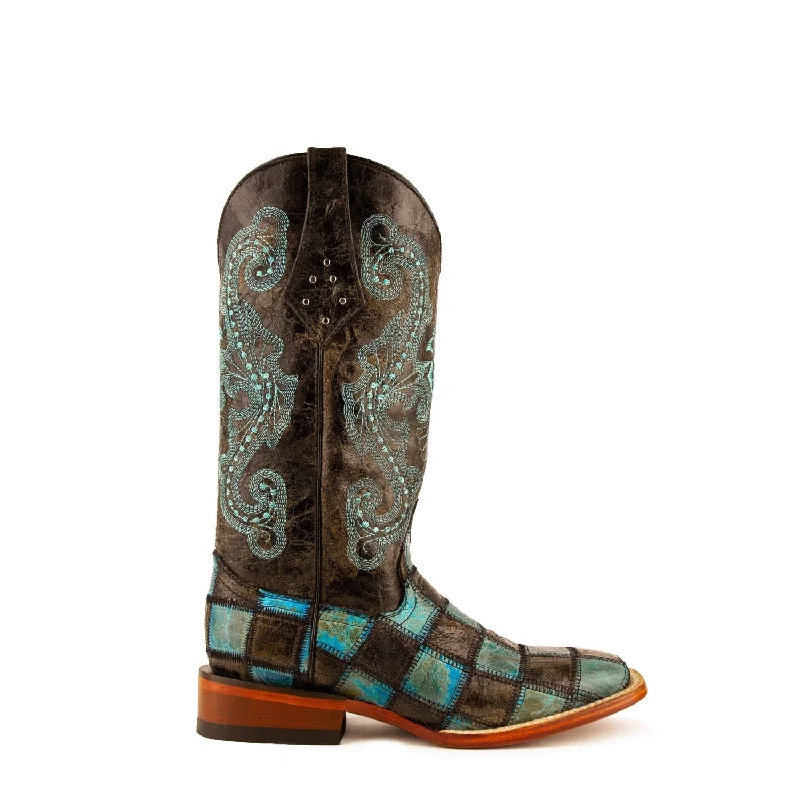 women's cowboy boots for work Ferrini Ladies Black/Turquoise Leather Patchwork S-Toe Cowboy Boots women's cowboy boots for work Ferrini Ladies Black/Turquoise Leather Patchwork S-Toe Cowboy Boots
