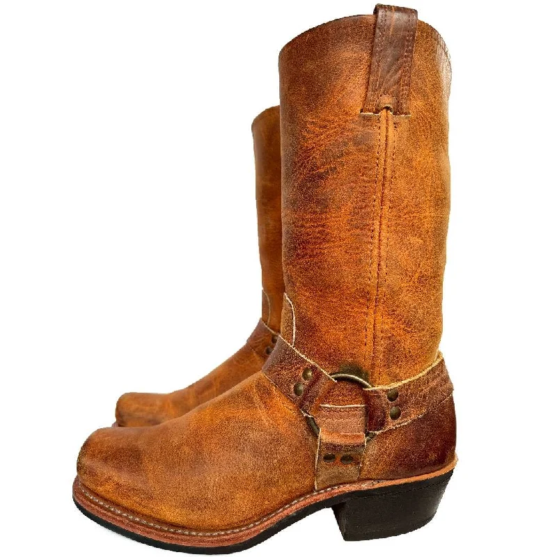 Women's tall boots with a lace - up front and tassels FRYE Harness 12R Brown Leather Biker Moto Motorcycle Boots Women's tall boots with a lace - up front and tassels FRYE Harness 12R Brown Leather Biker Moto Motorcycle Boots