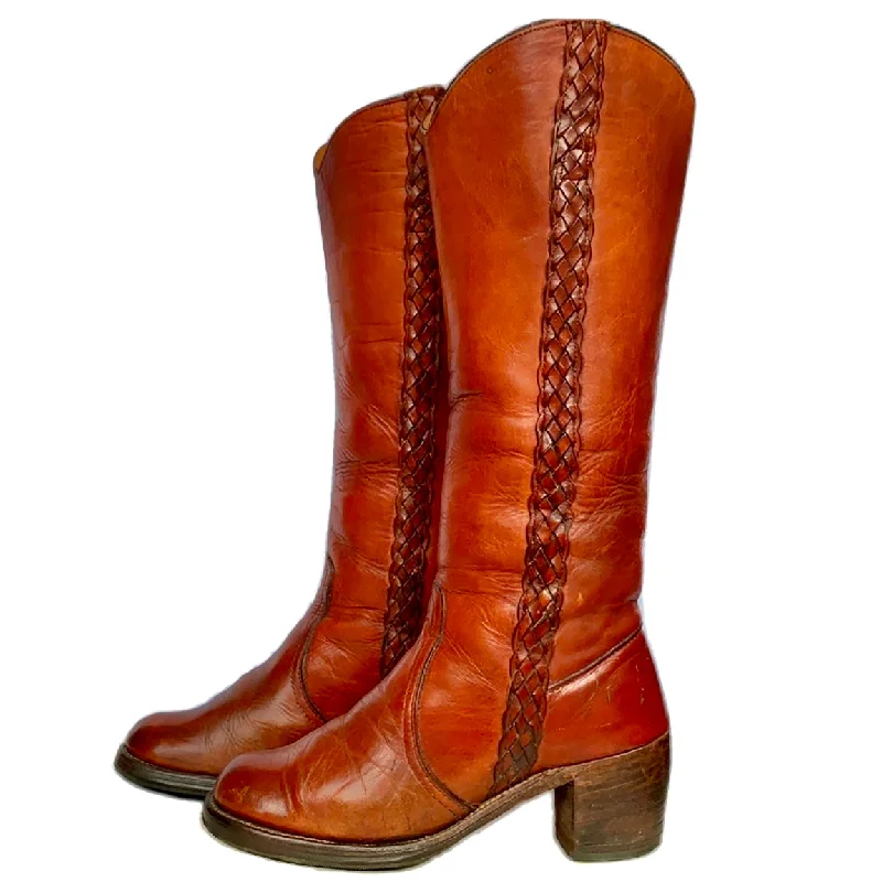 women's cowboy boots with pointed toe FRYE True Vintage Black Label Tall Knee High Braided Sabrina Campus Brown Boots women's cowboy boots with pointed toe FRYE True Vintage Black Label Tall Knee High Braided Sabrina Campus Brown Boots