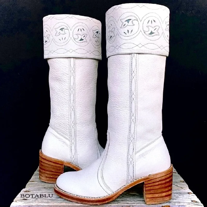 women's cowboy boots for wide calf FRYE Vintage White Leather Sabrina Campus Tooled Cuff Tall Knee High Western Boots women's cowboy boots for wide calf FRYE Vintage White Leather Sabrina Campus Tooled Cuff Tall Knee High Western Boots