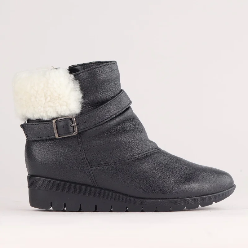 women's ankle boots for casual wear Fur Collar Ankle Boot in Black – 12460