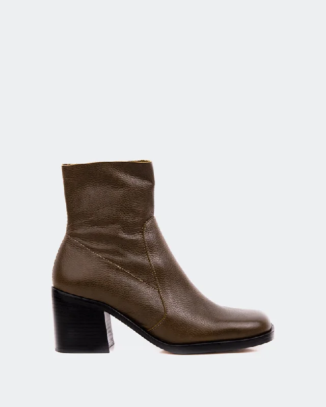 women's flat ankle boots Furley Khaki Leather