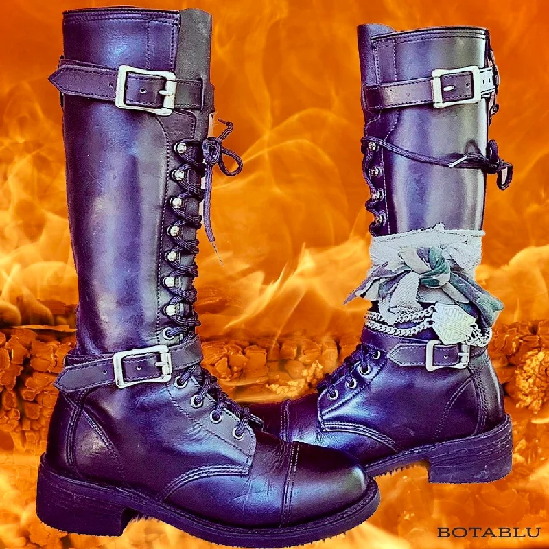 Women's narrow - calf tall boots for a sleek look Harley-Davidson Vintage Lace Up Tall Knee High Black Motorcycle Boots Women's narrow - calf tall boots for a sleek look Harley-Davidson Vintage Lace Up Tall Knee High Black Motorcycle Boots