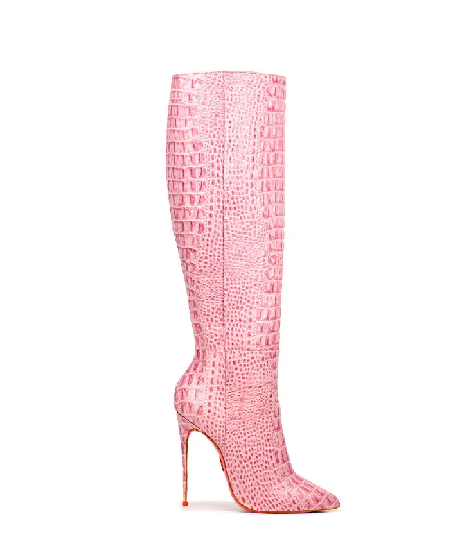 Over the knee high boots with side zipper​ Hydor 120  Pink Gator