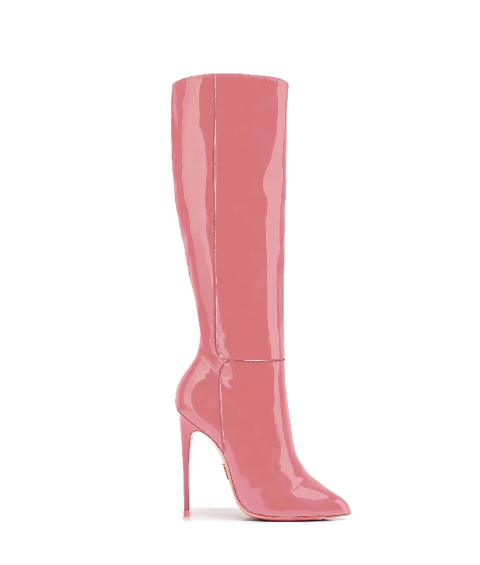 Knee high boots with detachable fur collars​ Hydor 120  Pink Patent
