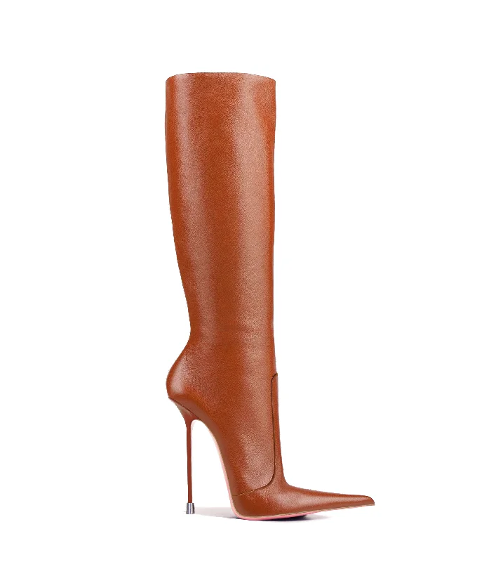 Knee high boots with a block heel​ Ilda 125 Brown