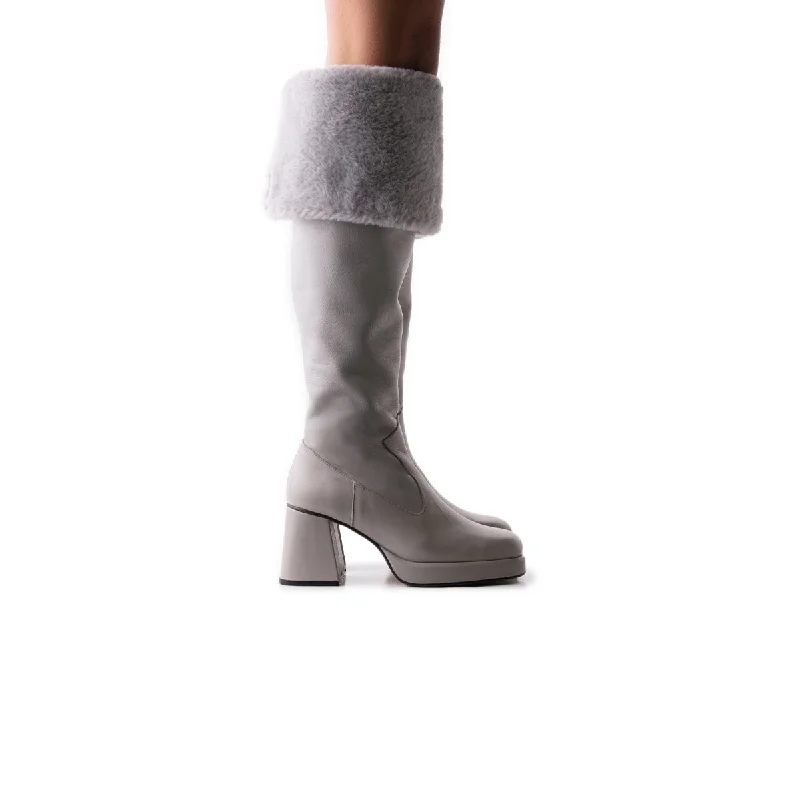 Women's tall boots with a scalloped - edge top Jesse Grey Leather