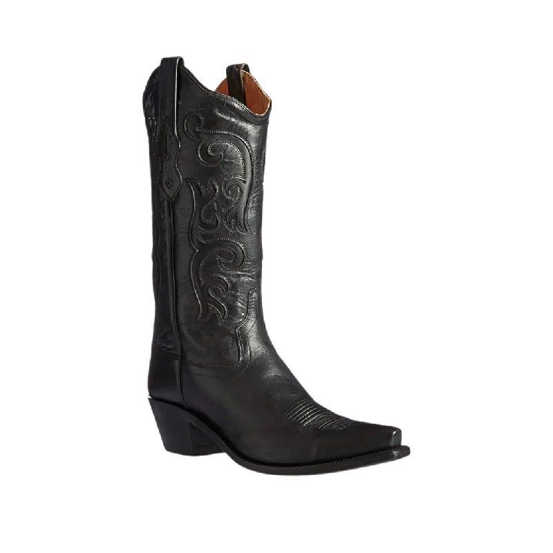 women's cowboy boots with spurs Old West Black Womens All Over Leather 12in Snip Toe Stitch Cowboy Boots