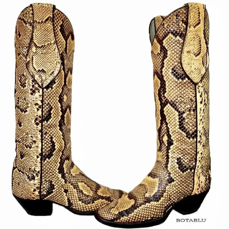 women's cowboy boots with lace-up detail LARRY MAHAN Vintage Python Snakeskin Exotic Tall Knee High Cowboy Western Boots women's cowboy boots with lace-up detail LARRY MAHAN Vintage Python Snakeskin Exotic Tall Knee High Cowboy Western Boots