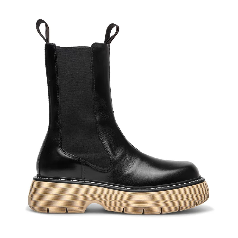 Women's ruffled Chelsea boots for a romantic style Joy Black Beige High Chelsea Boots