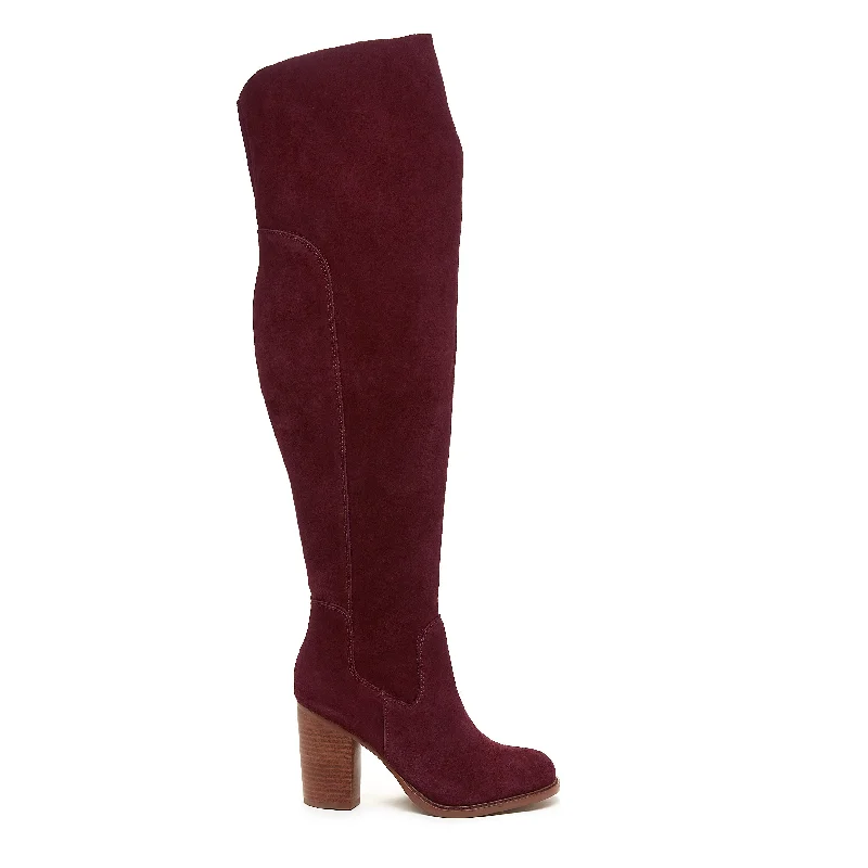 Women's tall boots with a feather - trimmed opening Logan Garnet Wide Calf Boots