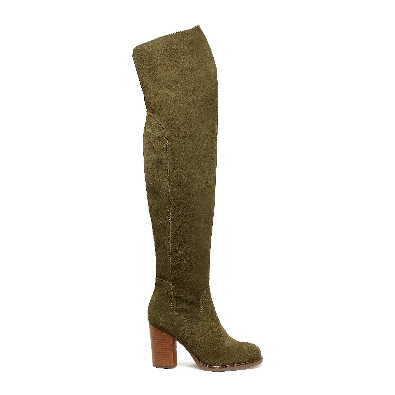 Women's tall boots with a sequined - panel insert Logan Olive Over The Knee Boots