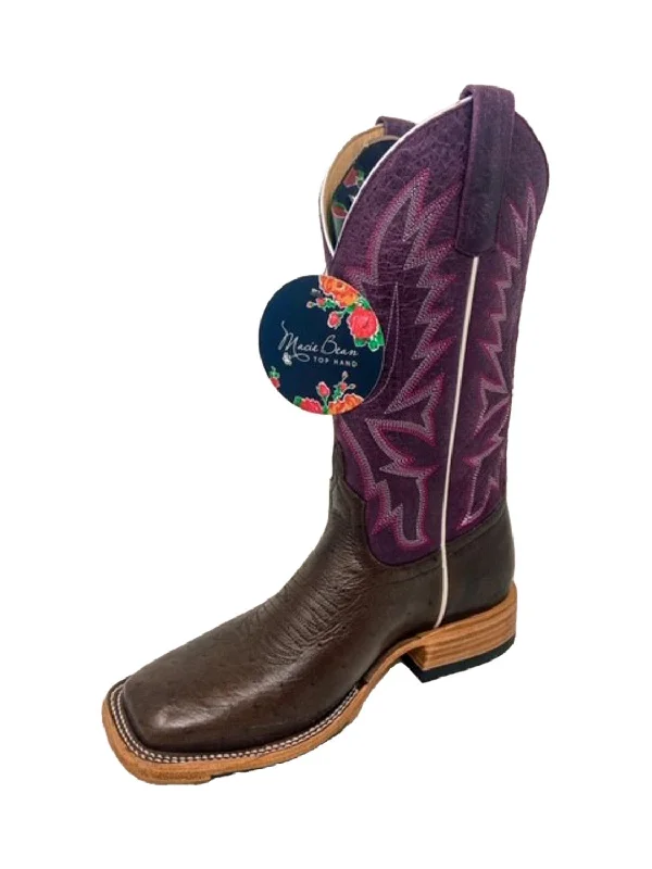 women's cowboy boots with low heel Macie Bean Womens 12in Sangria Sinsation Smooth Ostrich Cowboy Boots