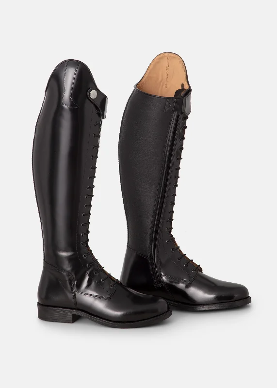 Women's tall boots with a geometric - printed shaft Menina Youngster Polished Black Women's tall boots with a geometric - printed shaft Menina Youngster Polished Black