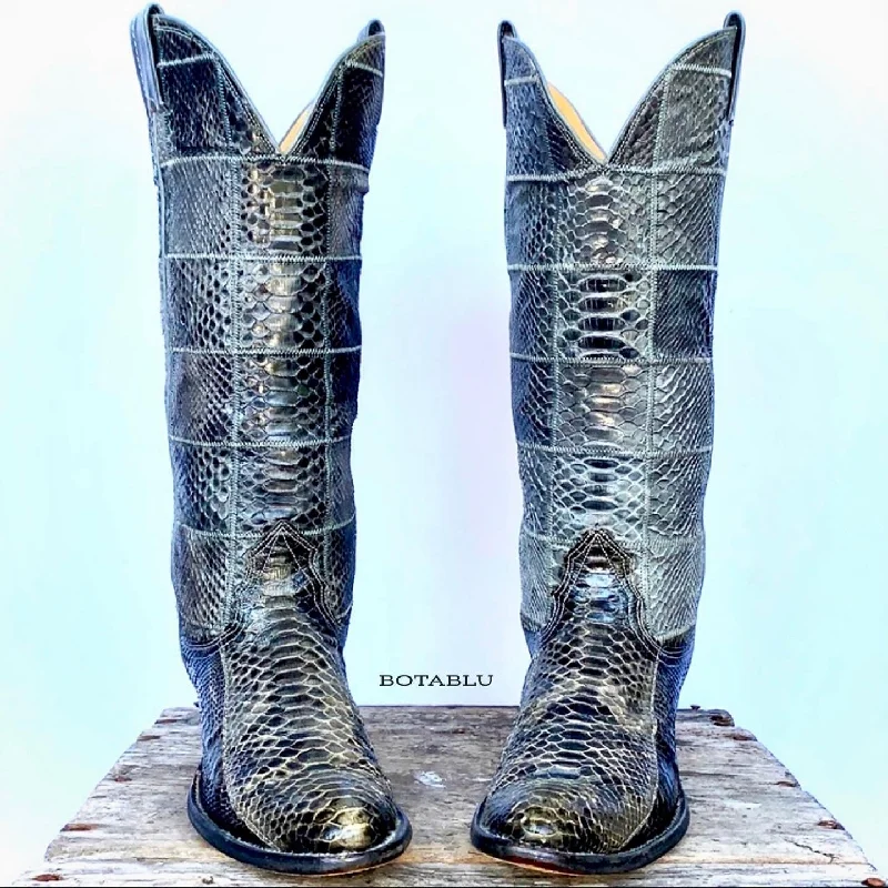 women's cowboy boots with pointed toe NOCONA Vintage Snakeskin Patchwork Tall Knee High Cowgirl Cowboy Western Boots