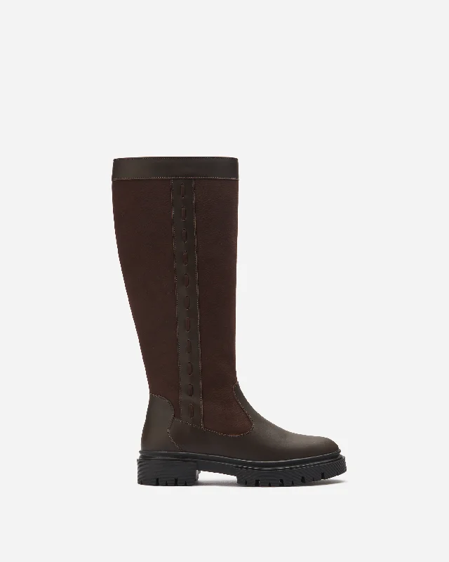 Elasticized top knee high boots for easy on - off Oakford Knee High Boots in Dark Brown Leather Elasticized top knee high boots for easy on - off Oakford Knee High Boots in Dark Brown Leather