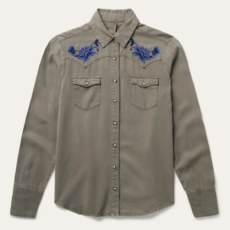 women's cowboy boots with embroidery Olive Twill Western Shirt