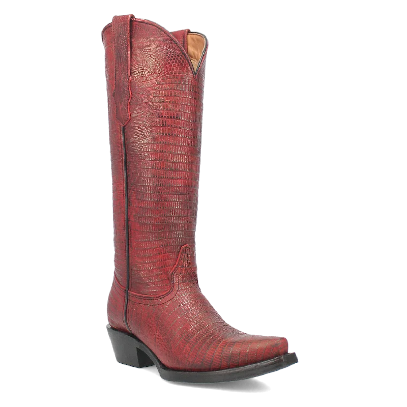Women's tall boots with a geometric - printed shaft Online Exclusive | Dingo | Athena Leather Boot in Red **PREORDER