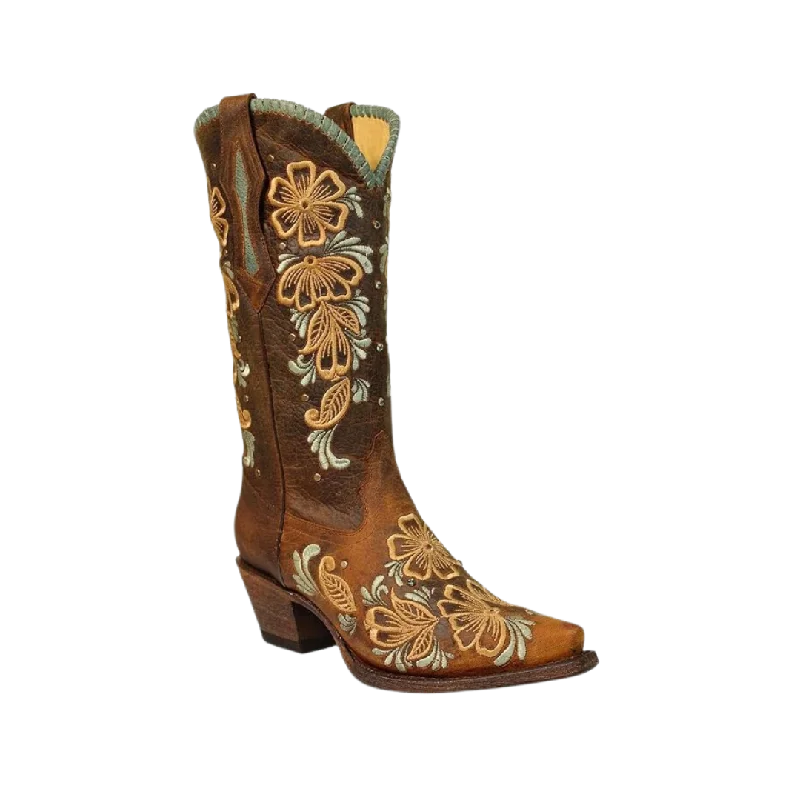 women's cowboy boots with spurs Corral Women's Leather Floral Brown Boot